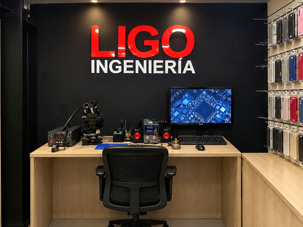 Puesto de microsoldadura de LIGO Ingeniería: microscopio, estación de soldadura y fuente de laboratorio